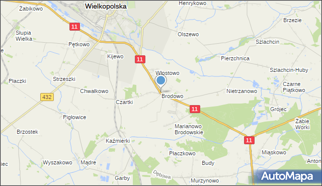 mapa Brodowo, Brodowo gmina Środa Wielkopolska na mapie Targeo